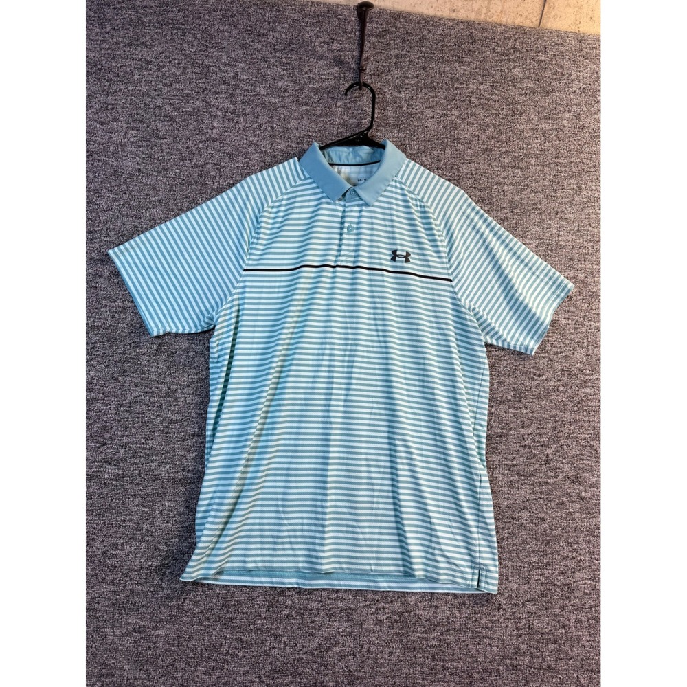 Under Armour Mens Iso-Chill Striped Golf Polo Shirt Light Blue White Large Loose